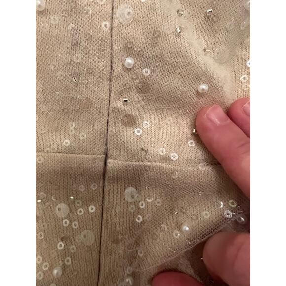 NWT Mainstrip Women's Harlow Sequin Pearl Puff Sleeve Cream Mini Dress Small - Picture 8 of 13